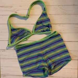 Hot Water Striped Two-Piece Bikini Halter